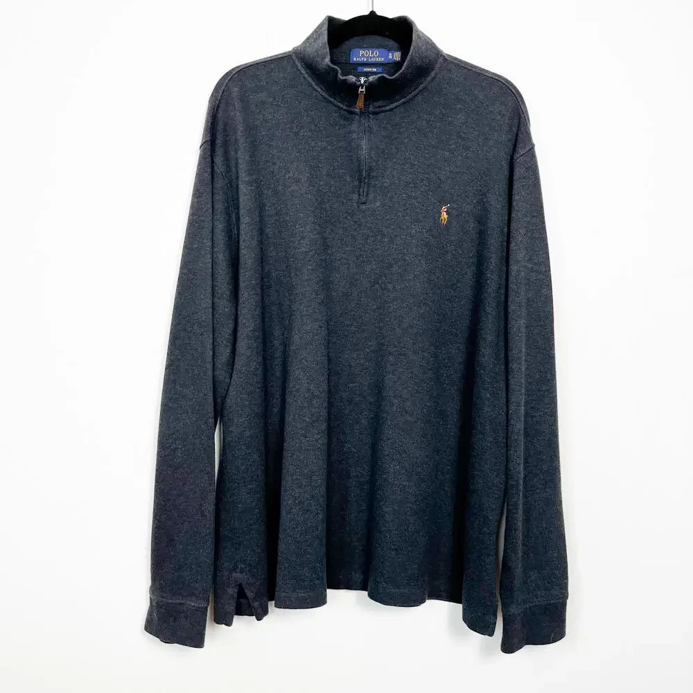 Polo Ralph Lauren Mens Estate Rib 1/4 Zip Pullover Sweater Color Pony XL Gray